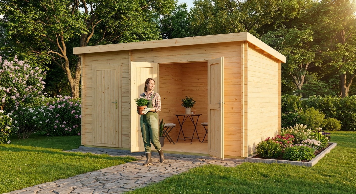 Wooden Garden Shed in Natural Colour made from Nordic Spruce - view 3