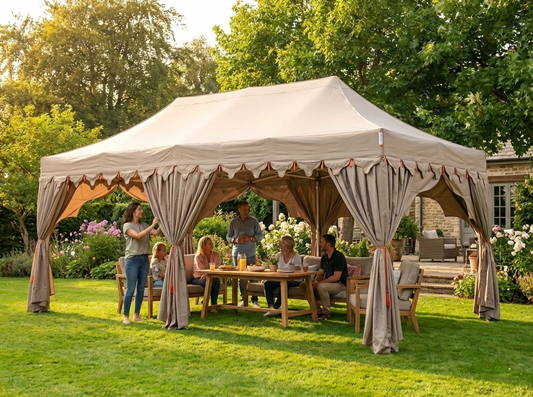 Pop Up Gazebo 3x6m with Latte and Orange colours, steel frame for outdoor use - product detail