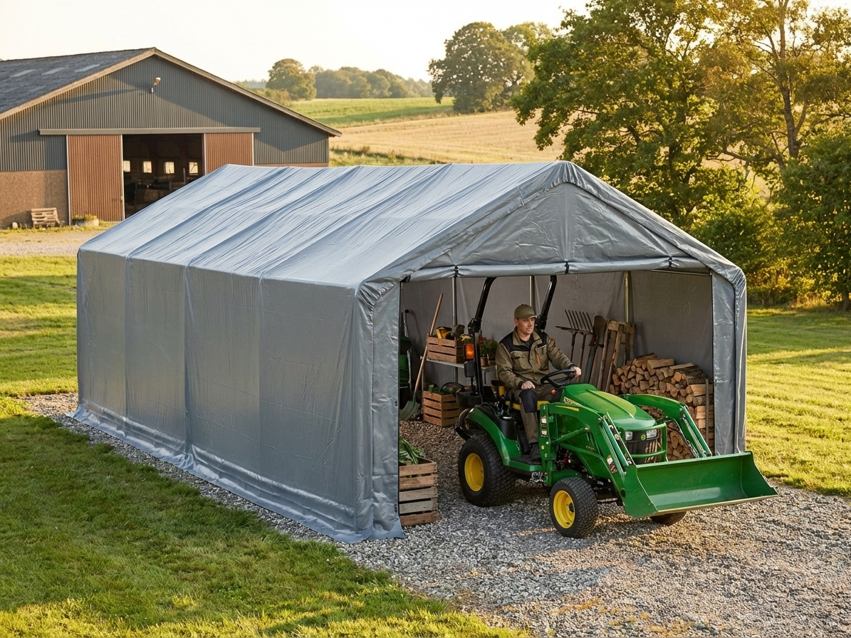 Grey storage shelter 5x8m with galvanised steel frame for outdoor use - view 3