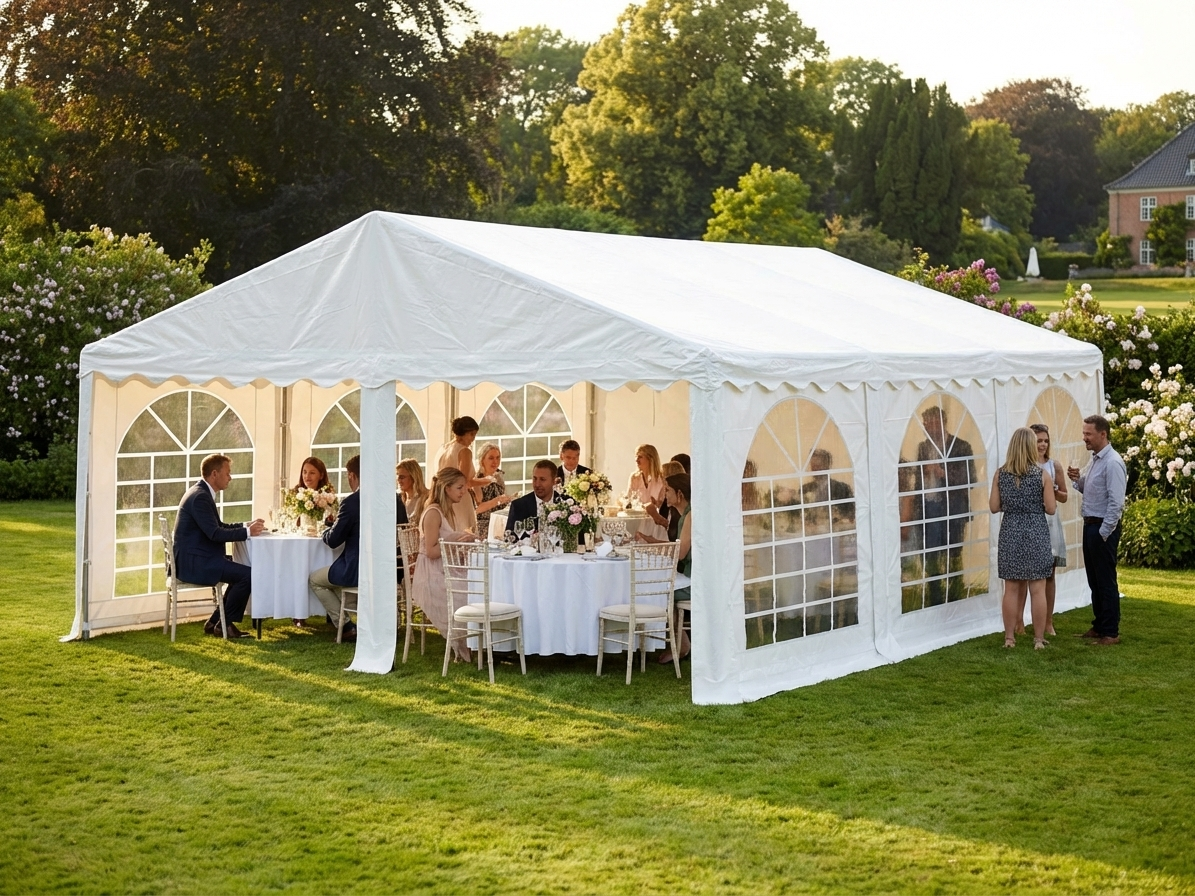 White PVC marquee 4x6m with galvanised steel frame for outdoor events - view 3