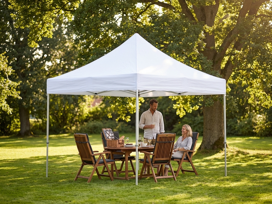 White pop-up gazebo 3x3 m, flame retardant steel frame for outdoor use - product detail