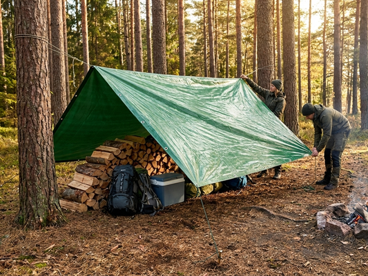 Green PVC tarpaulin 5x7 m, flame retardant for outdoor use - product detail