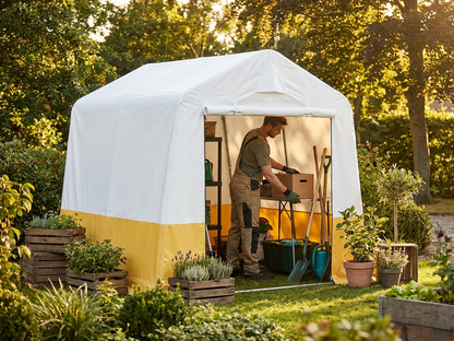 Roof cover for storage tent in white and yellow, strong PVC material - product detail