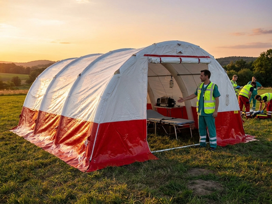 Inflatable medical tent, 5.5x4 m in White/Red, for emergencies