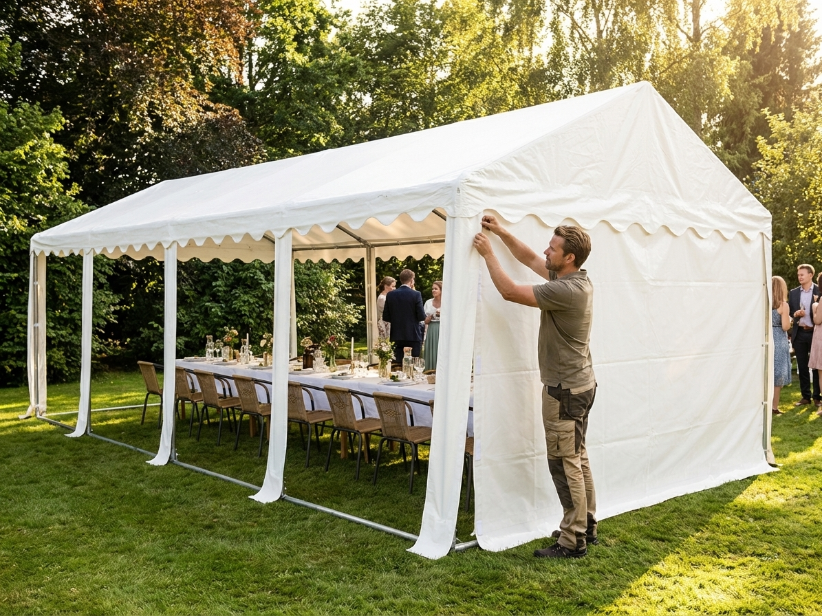 White PVC marquee roof cover 4x10 m for outdoor events