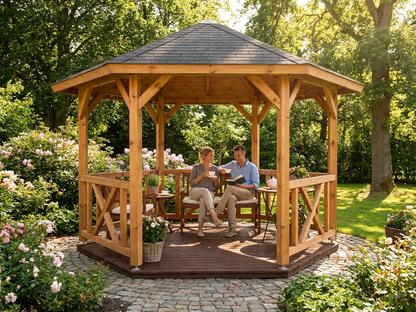 Wooden gazebo in natural colour made from Nordic Spruce - product detail