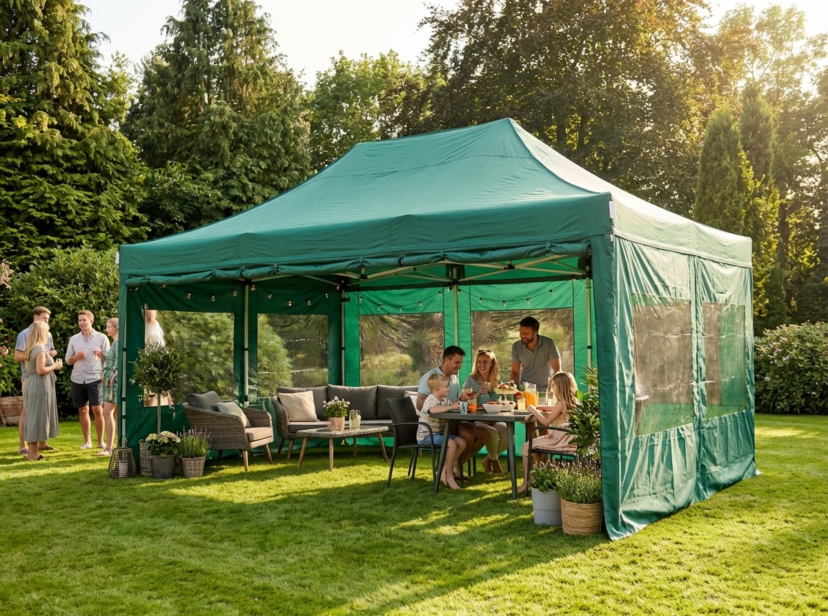 Green Pop Up Gazebo 4x6 m with Steel Frame for Outdoor Events - view 3