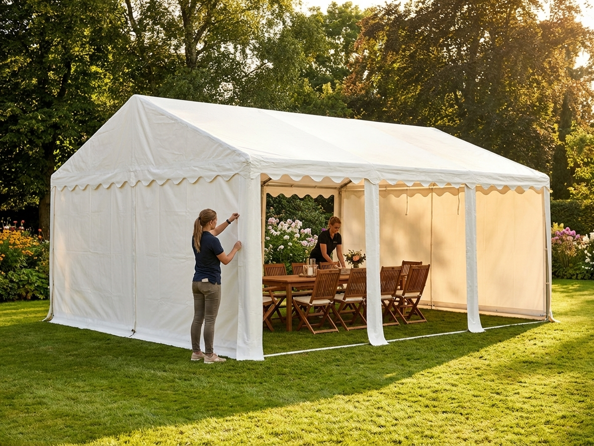 White PVC marquee roof cover for 7x7 m shelter - view 3
