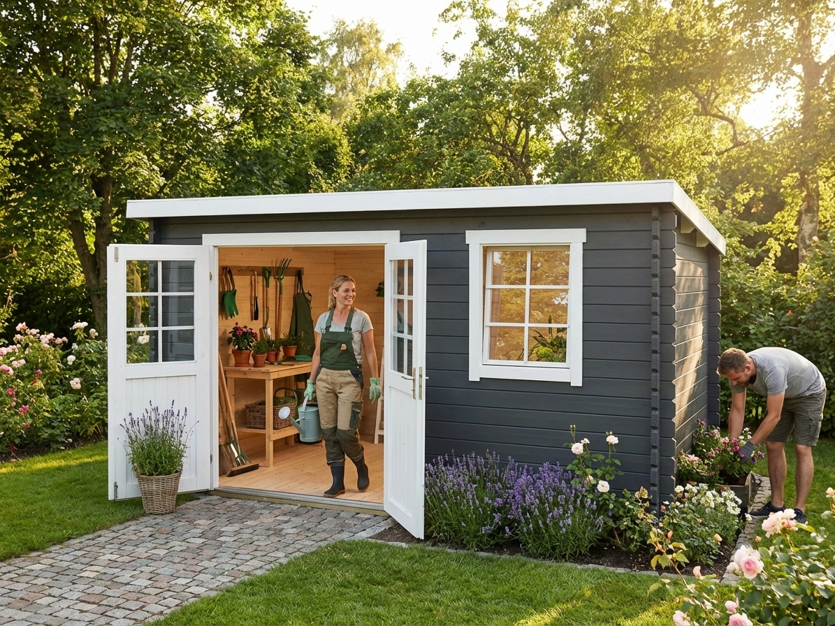 Wooden shed in dark grey, Nordic Spruce, 3.8x2.75x2.11m - view 3