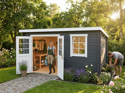 Wooden shed in dark grey, Nordic Spruce, 3.8x2.75x2.11m - view 3