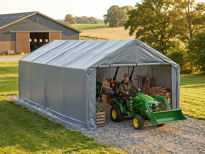 Grey storage shelter 5x8m with galvanised steel frame for outdoor use - view 3