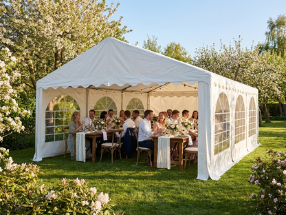 White PVC marquee 4x6m with galvanised steel frame for outdoor events