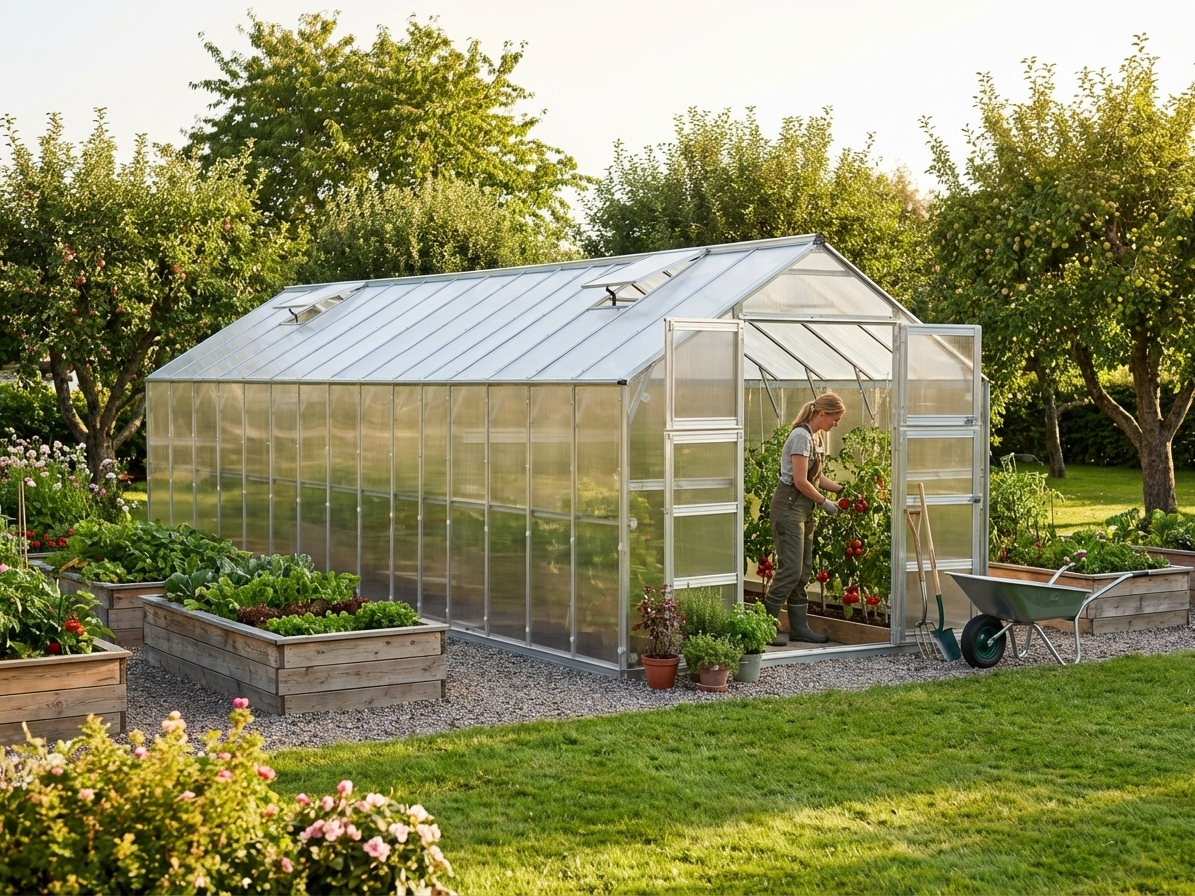 Polycarbonate Greenhouse 23.8 m² Silver with Steel Frame - product detail