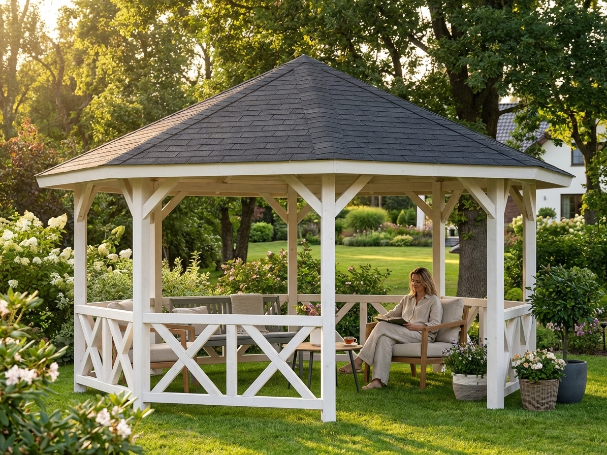Natural wooden gazebo, 4.65x4.65 metres, outdoor shelter - view 3