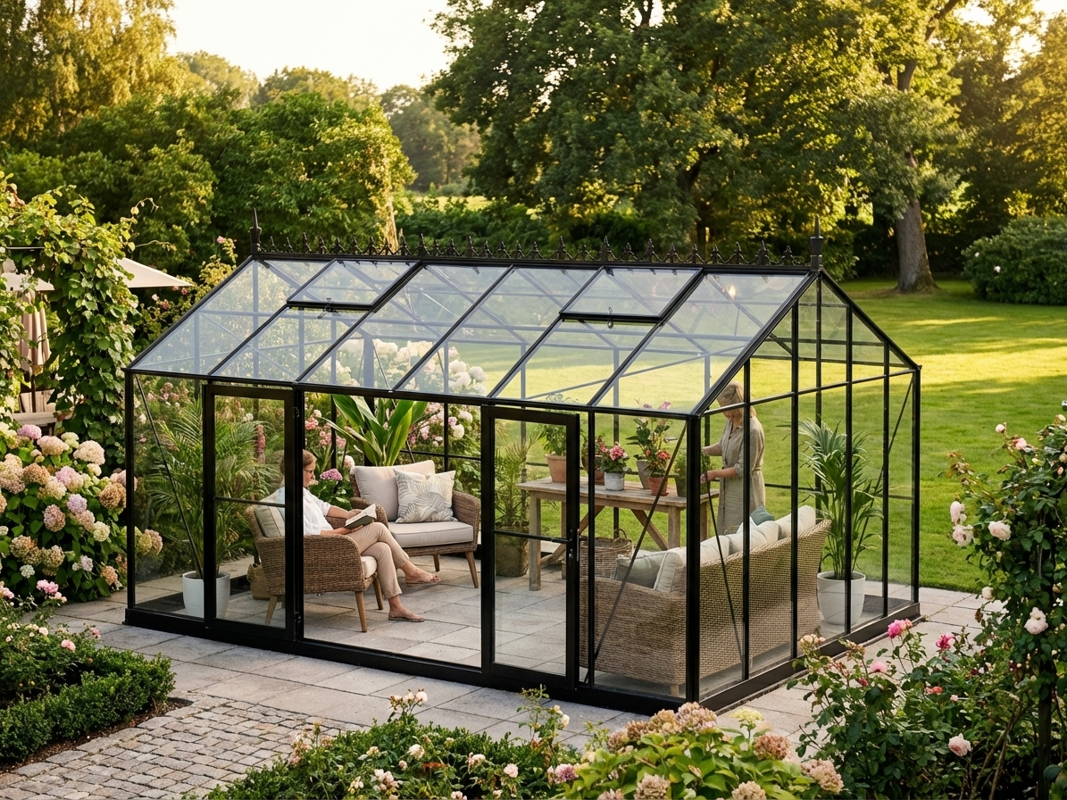 Glass orangery greenhouse 16.5 m² black aluminium frame