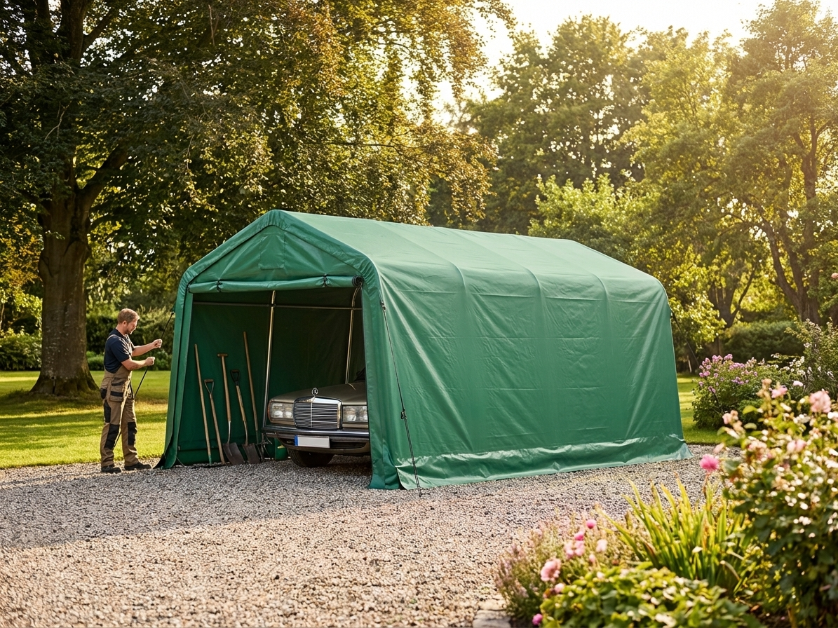 Portable garage roof cover in green, size 3.3x6 m, made from PVC - product detail