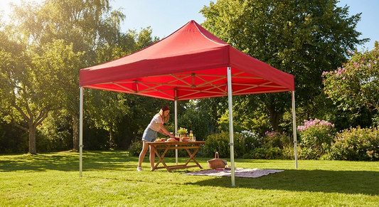 Red pop up gazebo with aluminium frame for outdoor use
