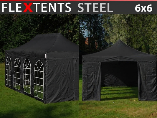 Pop up gazebo 6x6 m black with steel frame for outdoor events - product detail
