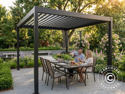 Bioclimatic pergola gazebo in black, 3x3 m outdoor steel - product detail