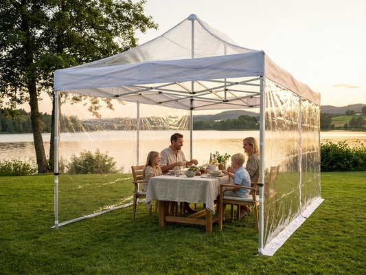 Clear pop up gazebo with aluminium frame, ideal for outdoor events