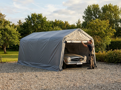 Grey roof cover for portable garage, made of polyethylene - view 3