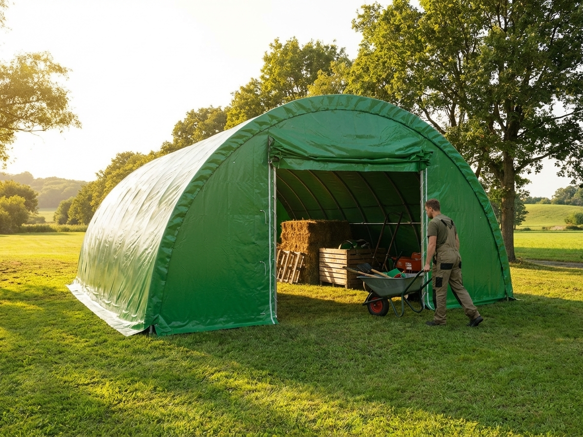 Arched Storage Tent in Green PVC for Outdoor Use - view 3