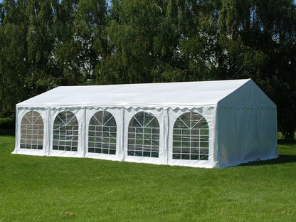 White marquee tent for outdoor events, 5x10 m size