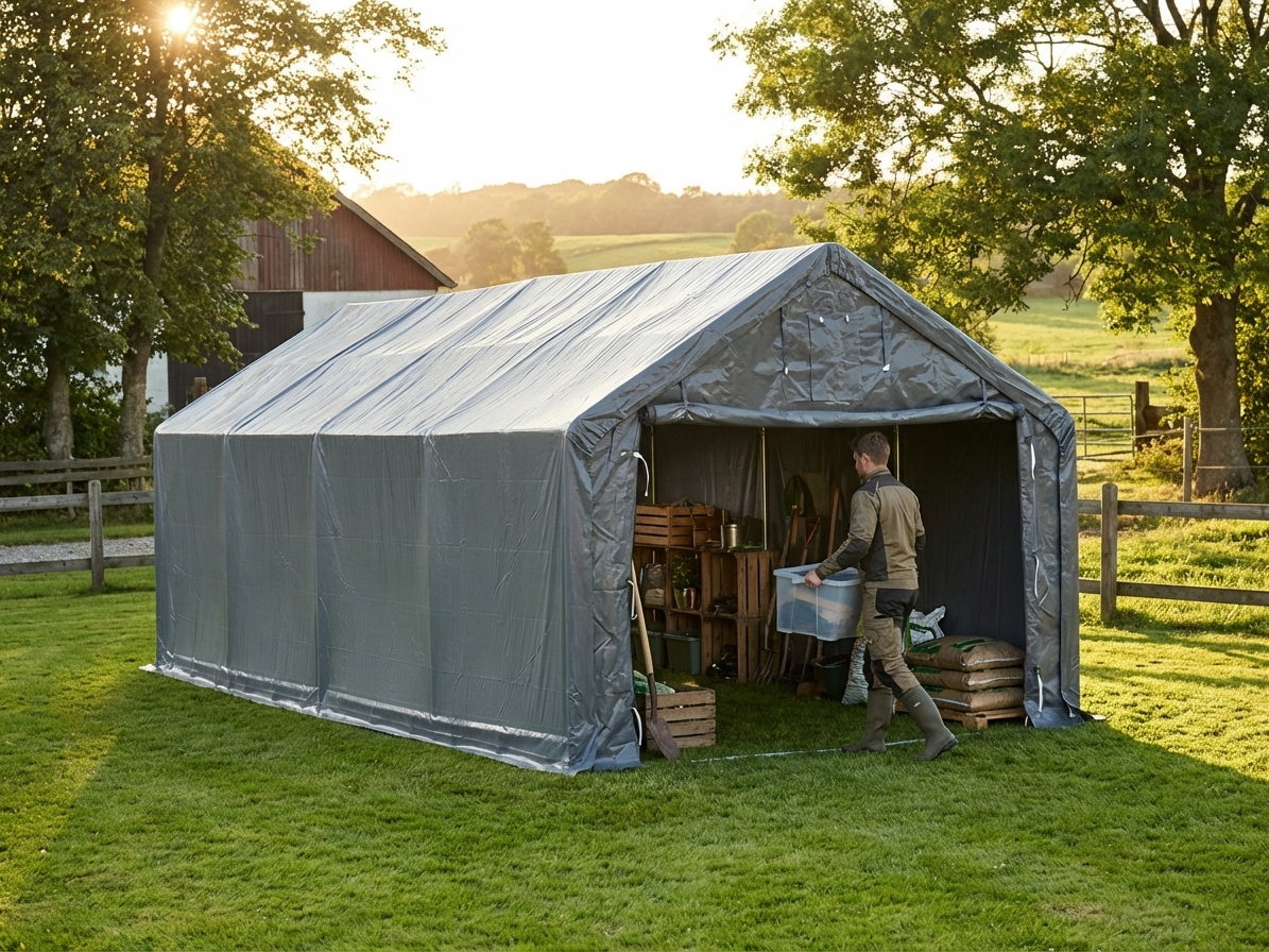 Grey PVC storage shelter for outdoor use with steel frame - view 3