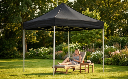 Pop up gazebo 2x2 m black with aluminium frame for outdoor use