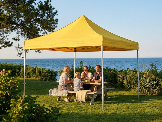 Yellow pop up gazebo with steel frame for outdoor use - product detail