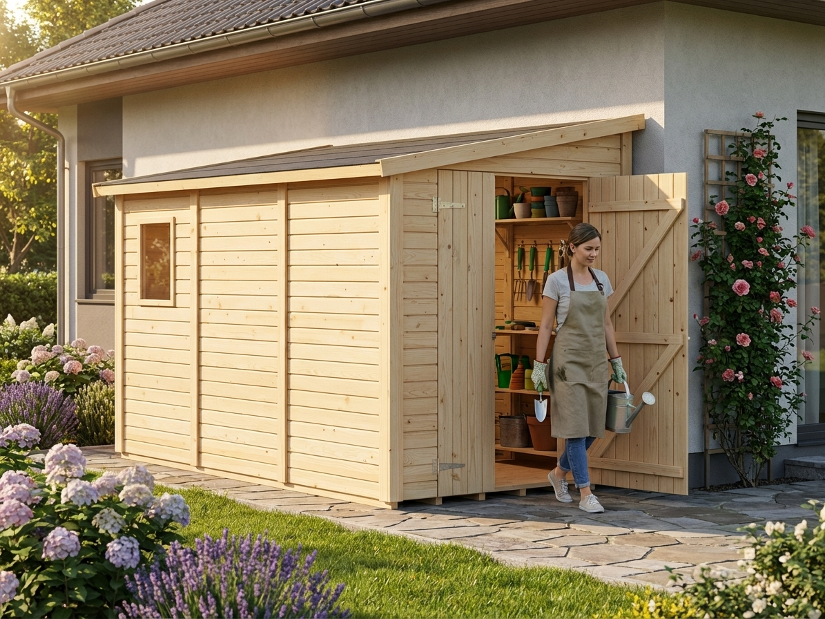 Wooden lean-to shed made from Nordic Spruce for garden storage - view 3