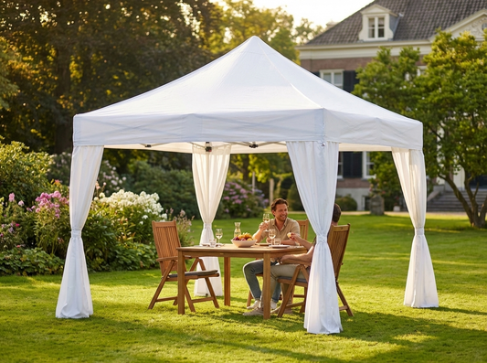 White pop-up gazebo with steel frame for outdoor events