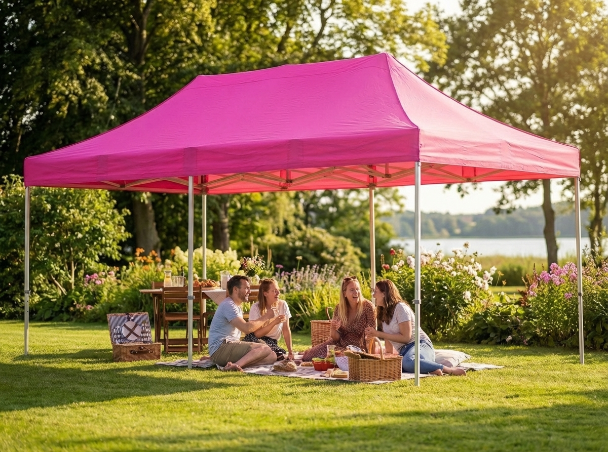 Pink pop-up gazebo with aluminium frame, perfect for outdoor events